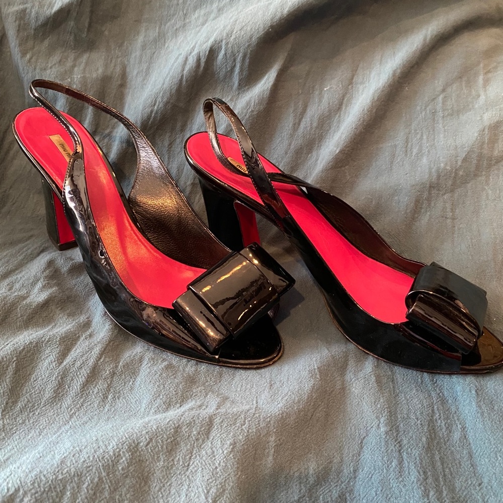 Miu Miu patent leather bow architectural heel